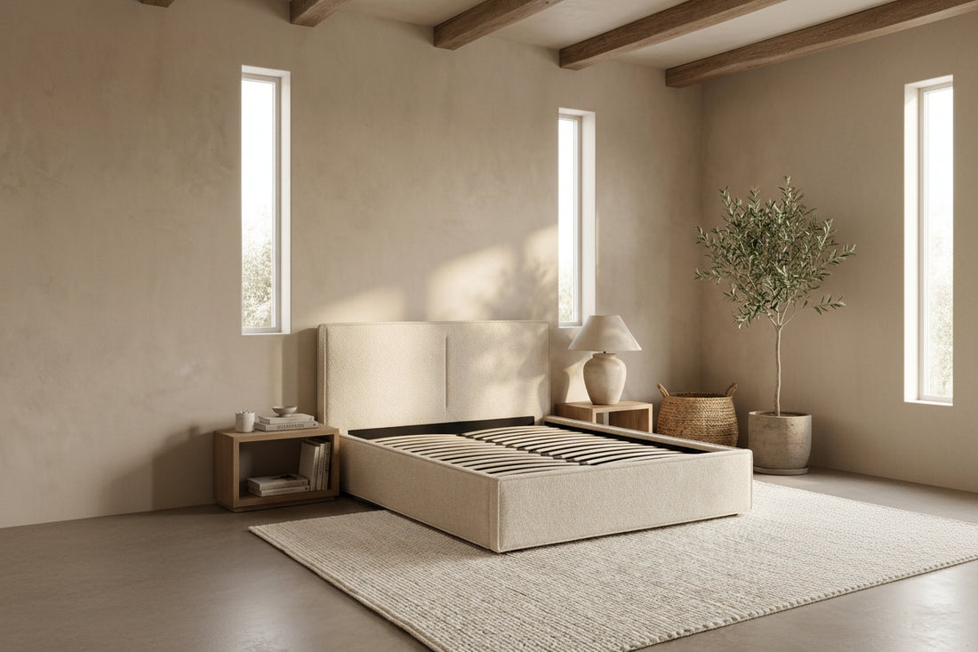 LIT DOUBLE COFFRE OLIVIA CHENILLE BEIGE 180X200CM