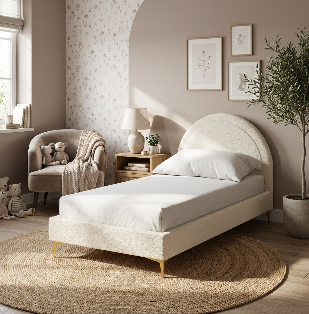 Lit enfant 90x190 cm laine bouclée blanc une place BOUDOIR