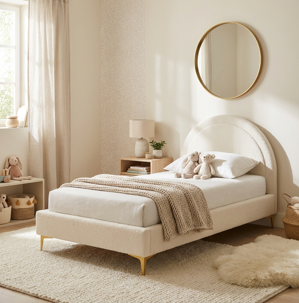 Lit enfant 90x190 cm laine bouclée blanc une place BOUDOIR