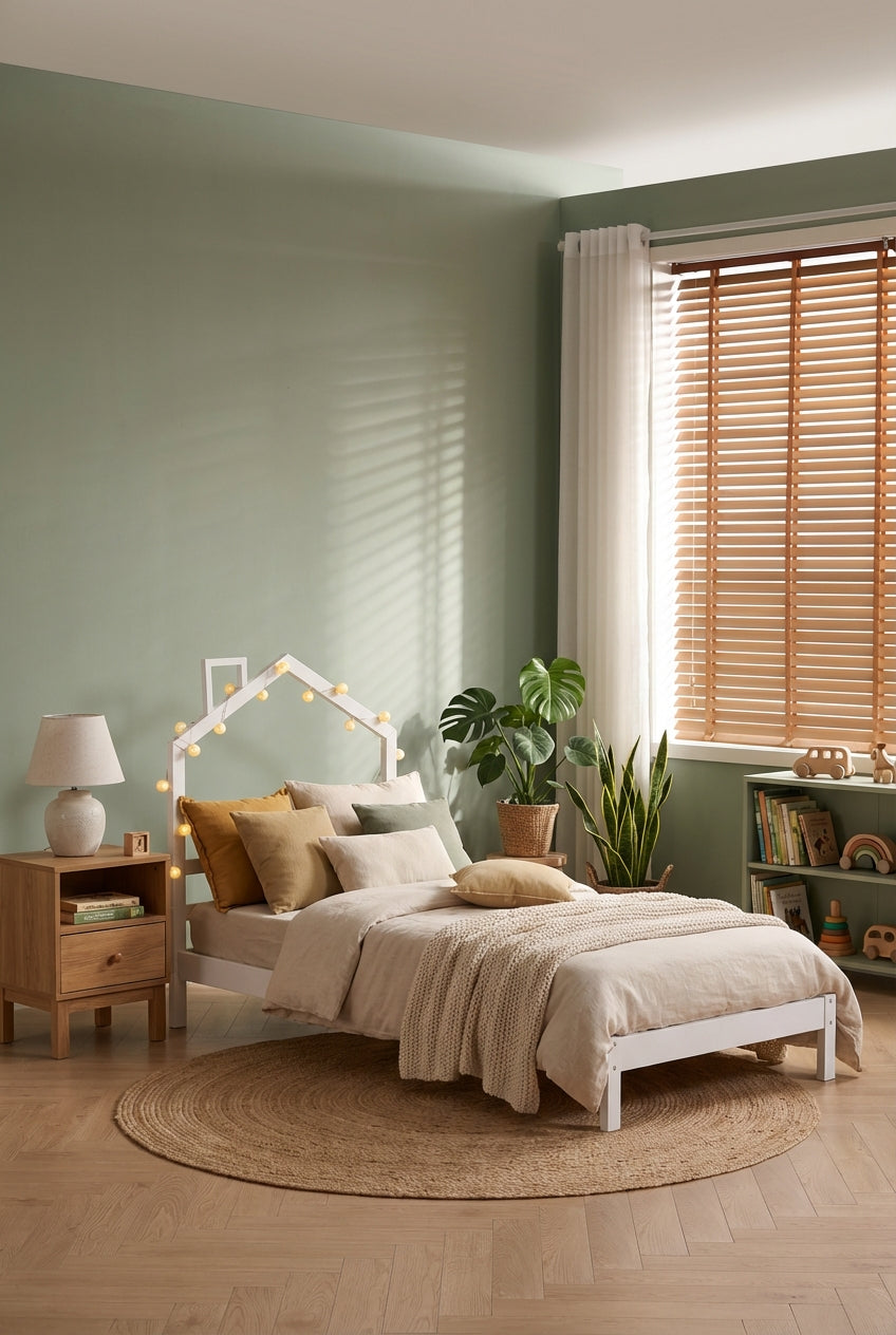 Lit enfant cabane métal blanc 90x190 cm avec sommier MONTEIRO