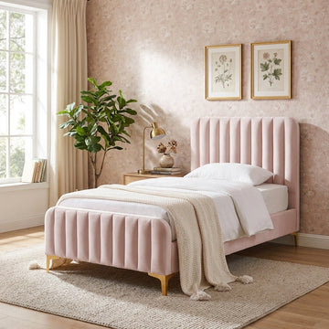 Lit 1 place velours sommier inclus 90x190 cm FAYE