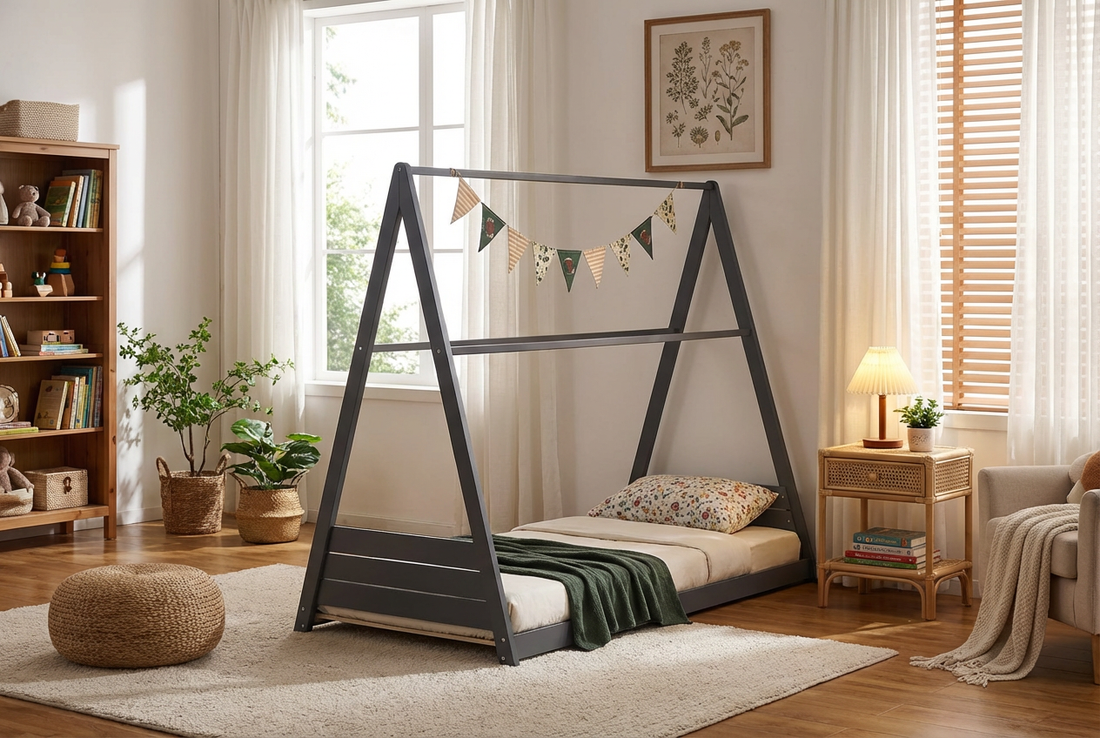 Lit pour enfant Gris 90x190 cm TIPI