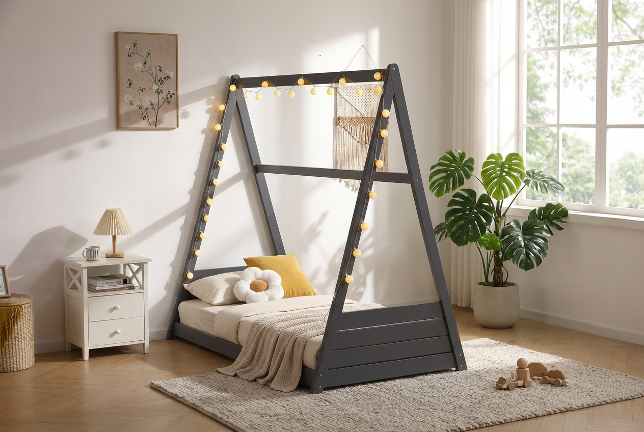 Lit pour enfant Gris 90x190 cm TIPI