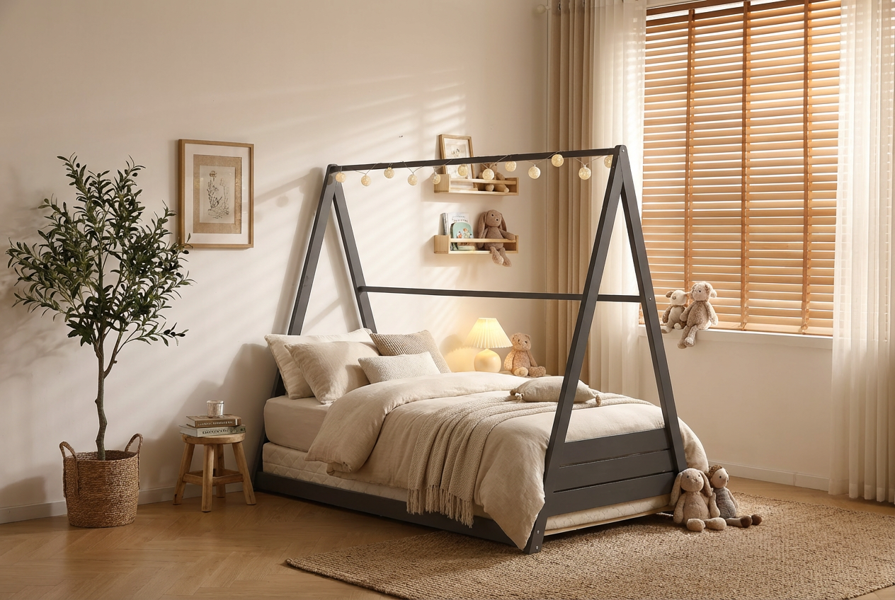 Lit pour enfant Gris 90x190 cm TIPI