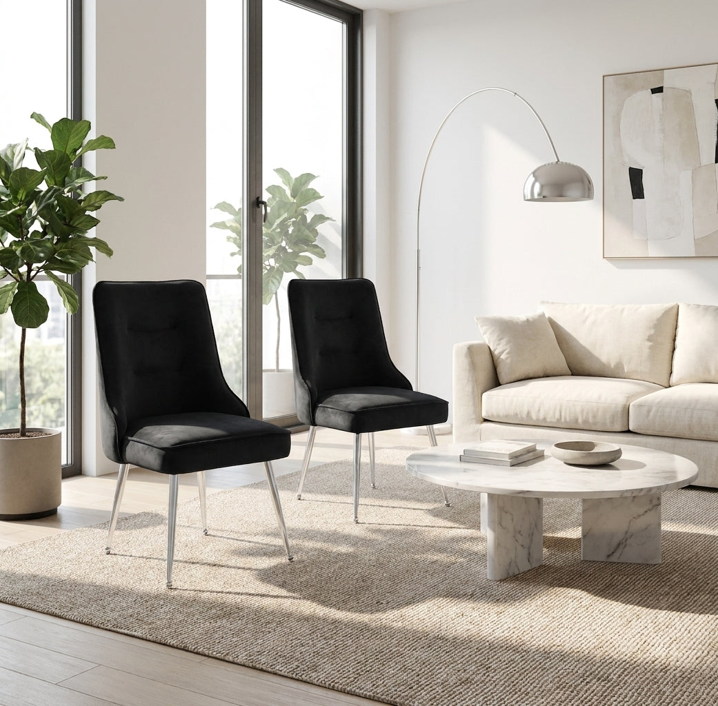Lot de 2 chaises luxury ZIP en velours pieds chromés - Noir