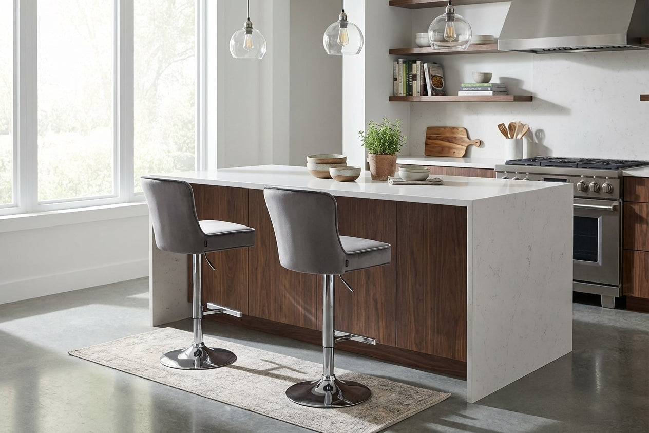 Lot de 2 tabourets de bar velours anthracite pieds chrome 65 cm - GABRIELLE