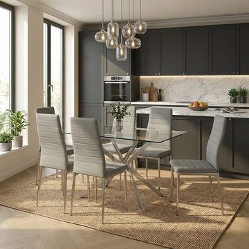 Lot 6 chaises velours gris pieds métal chrome 39x39x95 cm TOLIA
