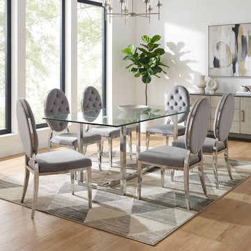 Lot de 4 chaises MEDAILLON capitonnées  chrome et velours Gris