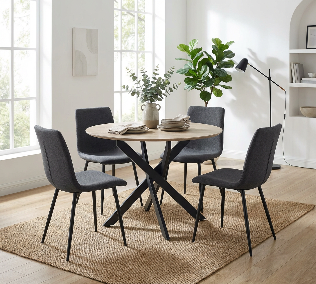 Table à manger JESSICA en bois CHENE pieds métal noir 100 cm