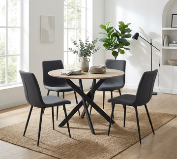 Table à manger JESSICA en bois CHENE pieds métal noir 100 cm