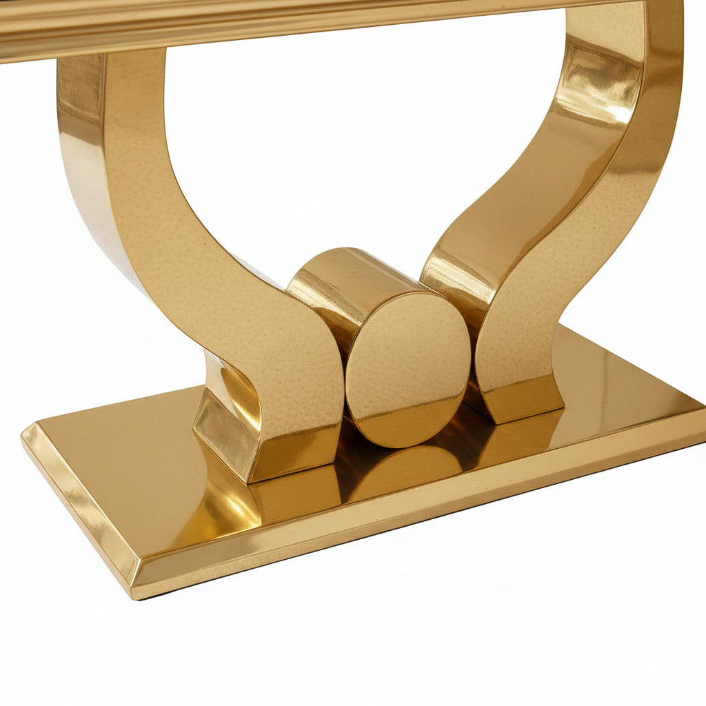 Table à manger TROFY 4 à 6 personnes 150x90 cm Gold verre effet marbré noir