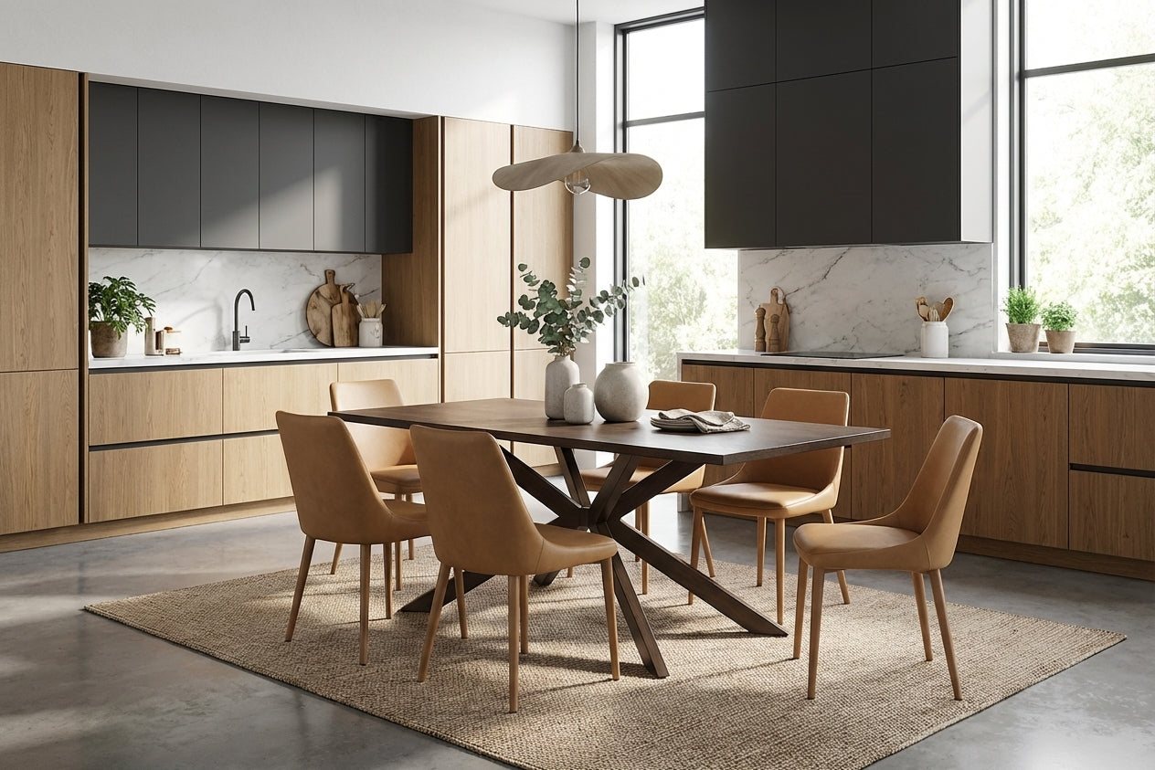 Table à manger rectangulaire effet noyer 6 à 8 personnes 180x90 cm XAVIER