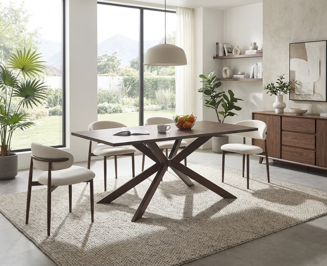 Table à manger rectangulaire effet noyer 6 à 8 personnes 180x90 cm XAVIER