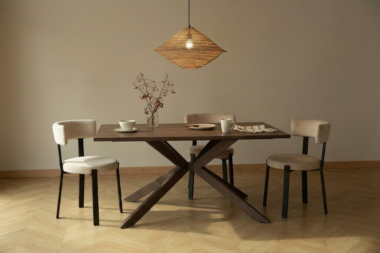Table à manger rectangulaire effet noyer 6 à 8 personnes 180x90 cm XAVIER