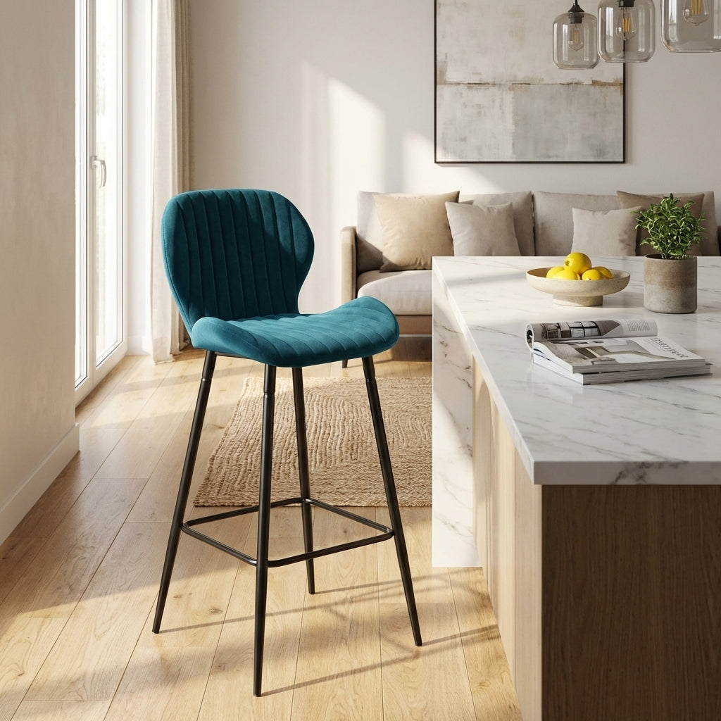 Lot de 4 tabourets de bar velours pieds métal noir 102 cm - PRADO