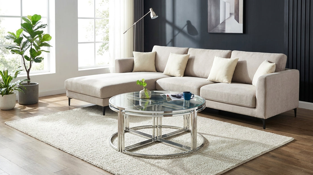 Table basse verre transparent métal chromé 90x45 cm ELVE