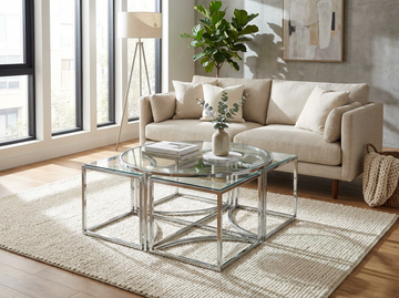 Table basse ronde verre chromé 90 cm modulable gigognes salon - ELVE