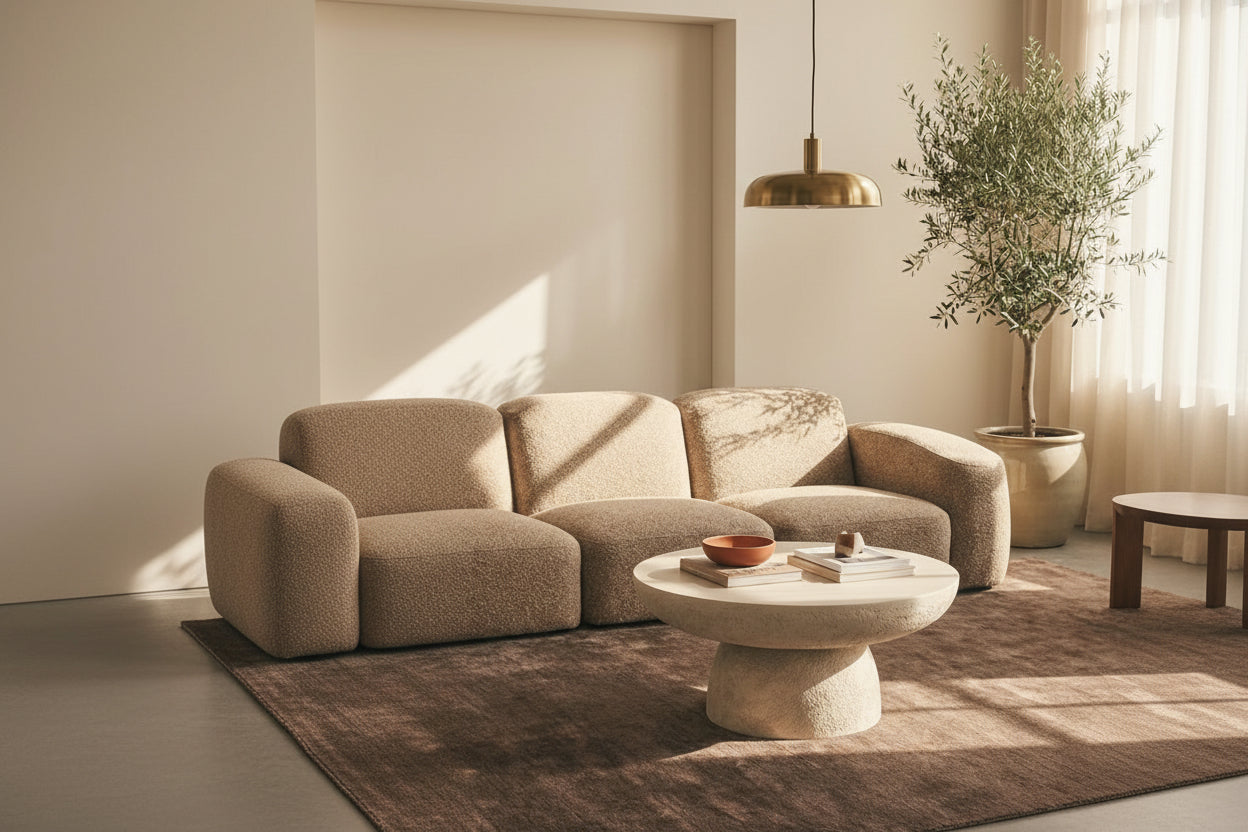 Table basse ronde effet travertin mat salon Ø70 cm GALET
