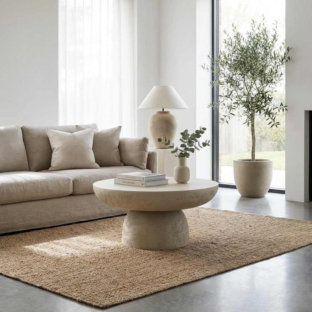 Table basse ronde effet travertin mat salon Ø70 cm GALET