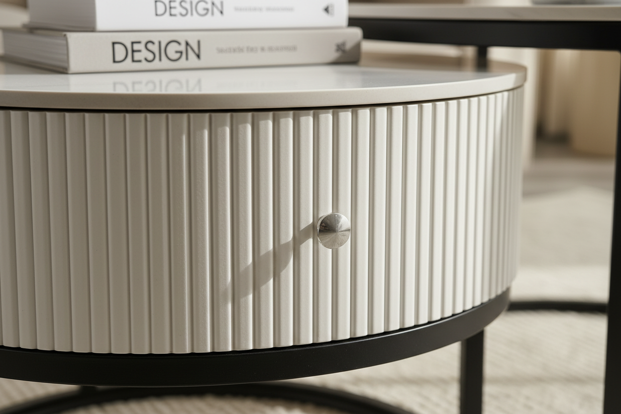 Tables basses gigognes céramique marbre blanc métal noir 80+60 cm SAMIRA
