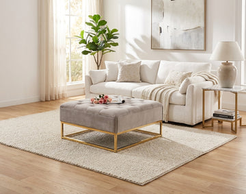 Table basse pouf velours moka 80x80 cm - CAPITONNE