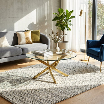 Table basse ronde JESSY pieds Gold et plateau en verre TRANSPARENT 80 cm