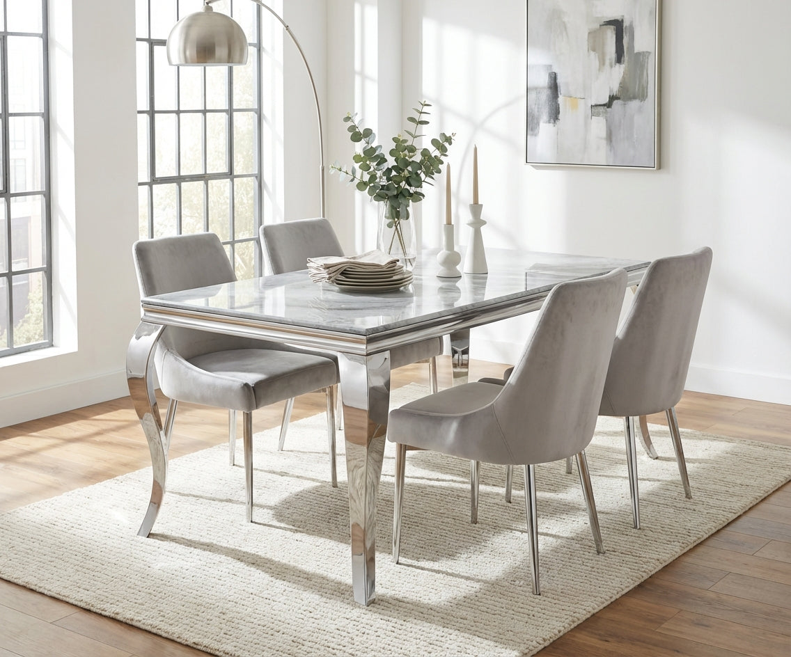 Table à manger verre effet marbré greige 150x90 cm 4-6 pers BAROQUE