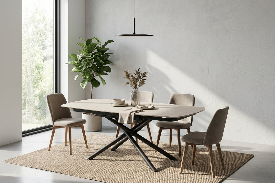 Table repas extensible céramique travertin beige 129/189 cm – NYSA