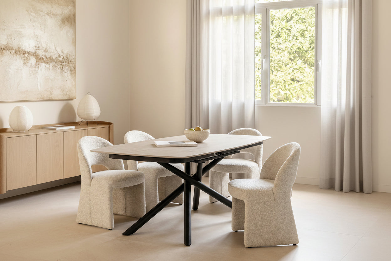 Table repas extensible céramique travertin beige 129/189 cm – NYSA