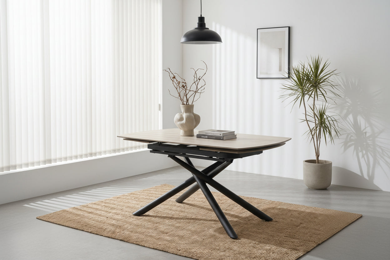 Table repas extensible céramique travertin beige 129/189 cm – NYSA