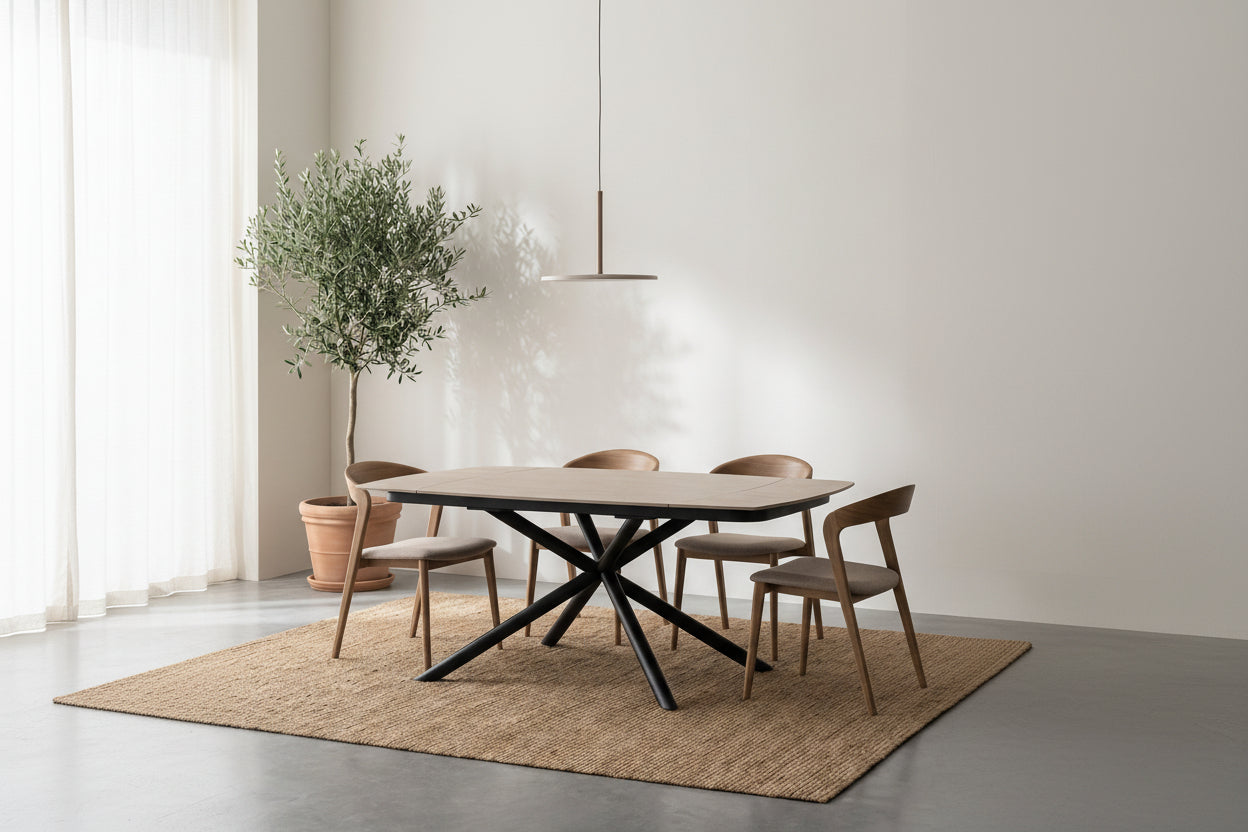 Table repas extensible céramique travertin beige 129/189 cm – NYSA