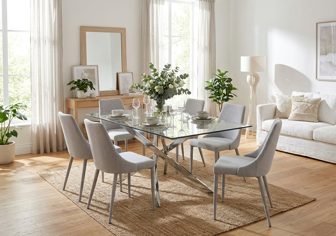 Table repas verre trempé transparent chrome 180x90x75 cm JESSICA XXL