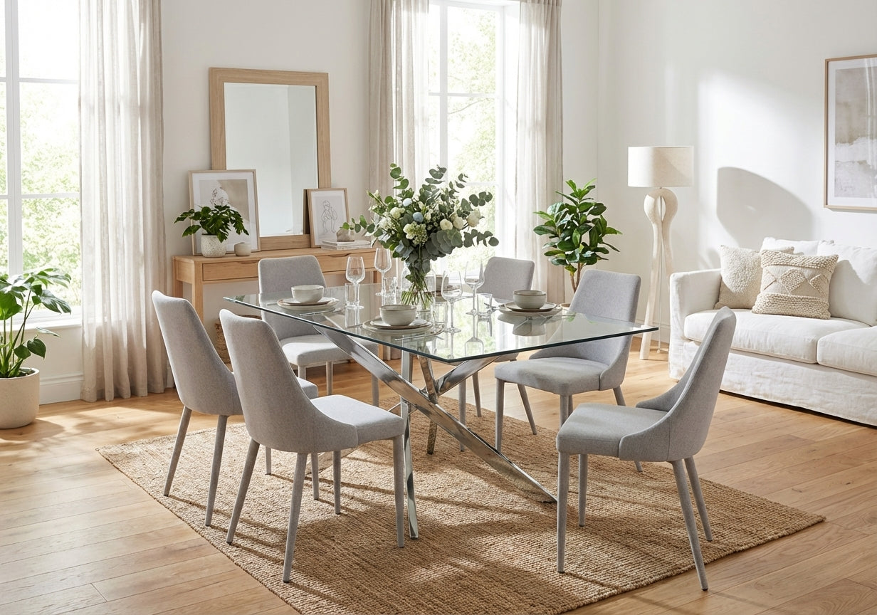 Table repas verre trempé transparent chrome 180x90x75 cm JESSICA XXL