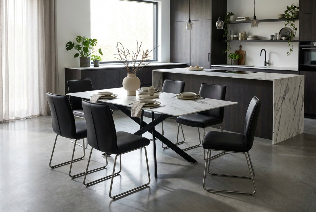 Table à Manger Rectangulaire Verre Marbré Blanc 150 cm JESSICA
