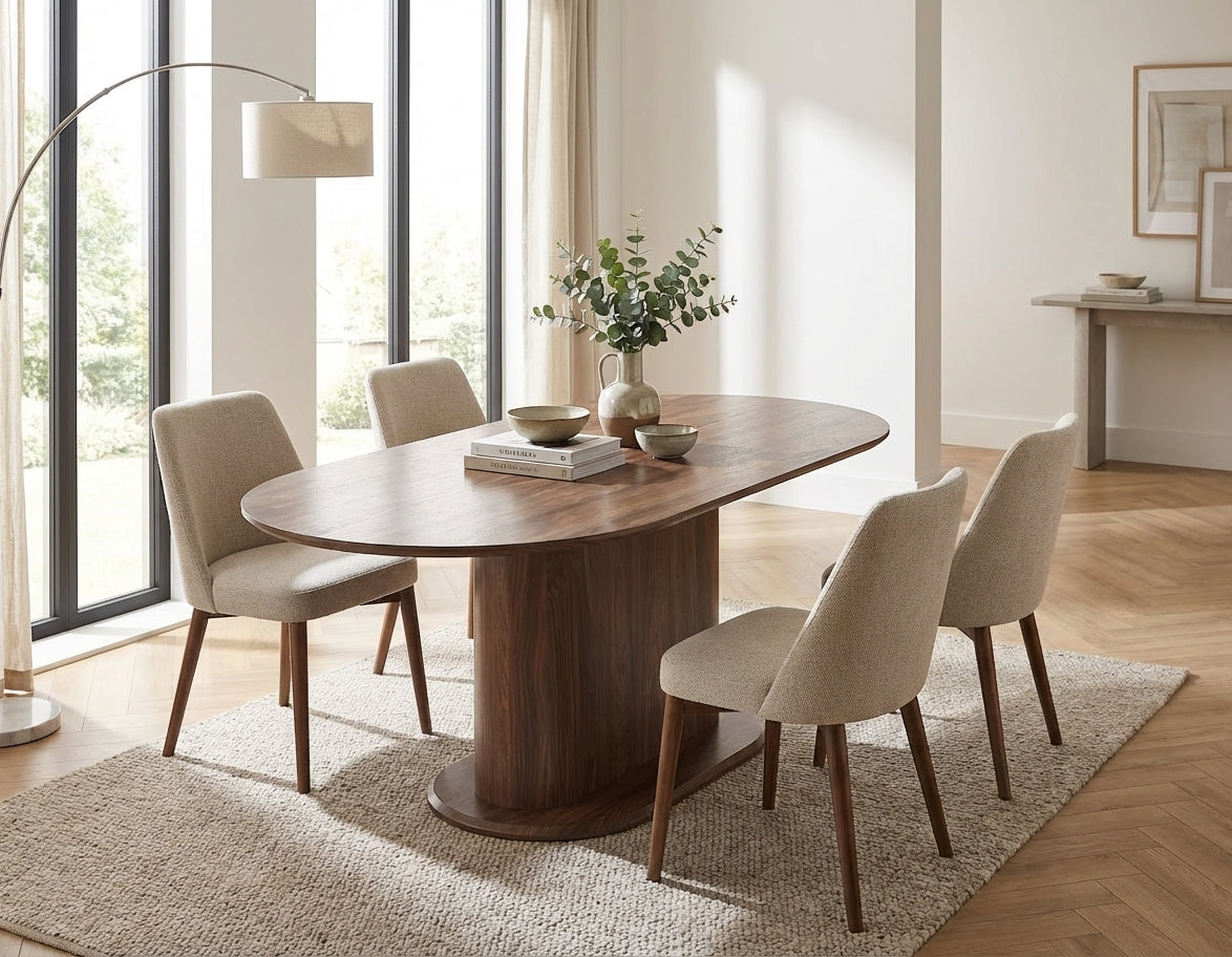 Table à manger 6 personnes ovale effet noyer 160x90 cm - LOKA