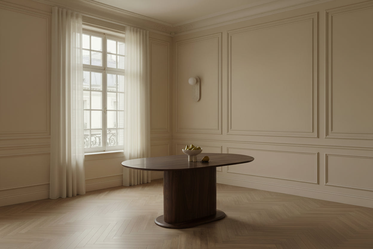 Table à manger 6 personnes ovale effet noyer 160x90 cm - LOKA