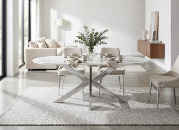 Table à Manger MANON – Chrome & Céramique Marbre Blanc – 200x90 cm