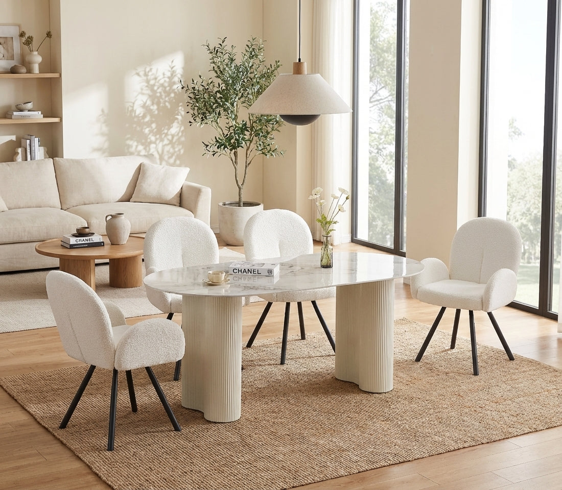 Table à manger 180 cm céramique effet marbre blanc pieds métal - VENEZIA
