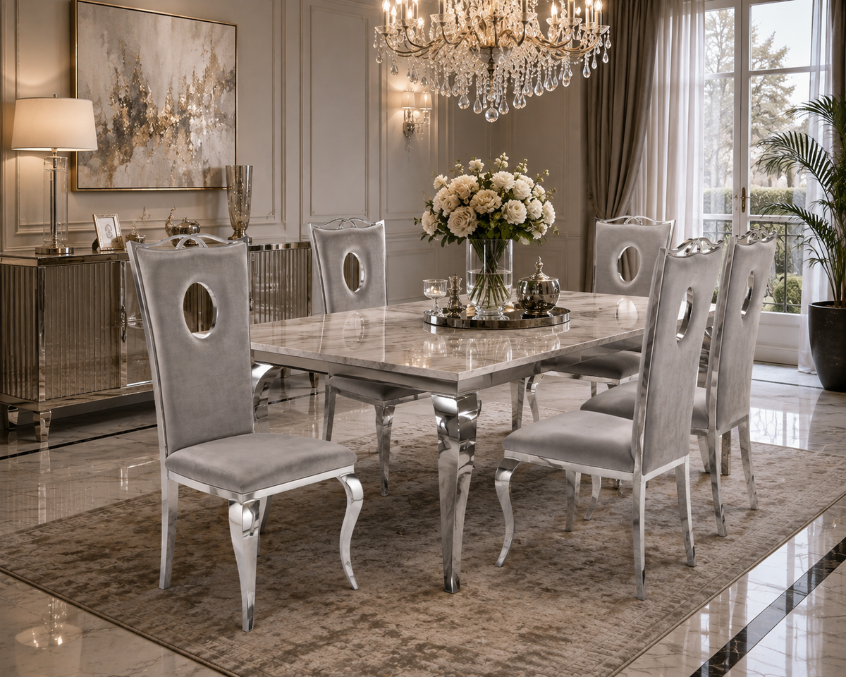 Lot de 4 Chaises baroque ROYAL Chrome Velours Gris