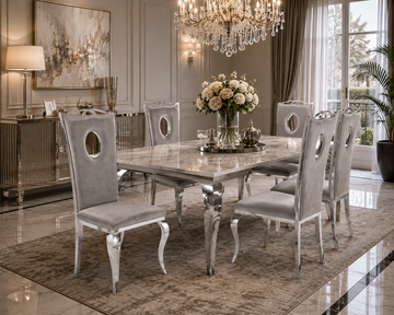 Lot de 4 Chaises baroque ROYAL Chrome Velours Gris