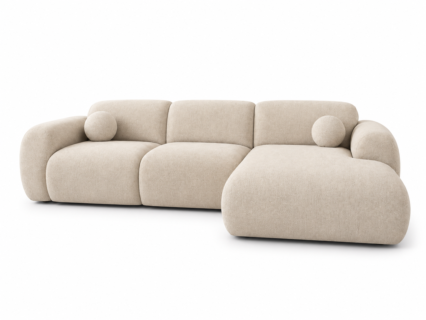 Canapé d’angle arrondi velours beige Cloud Bis - Angle Droit