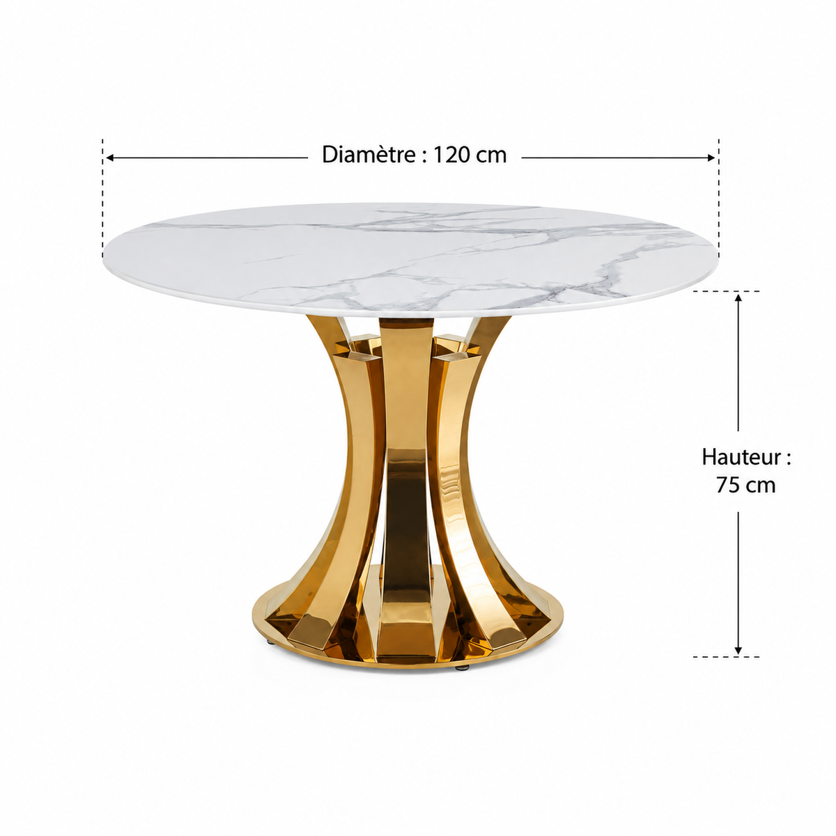 Table à Manger Ronde JUDITH – 120 cm – Pied Gold Élégant