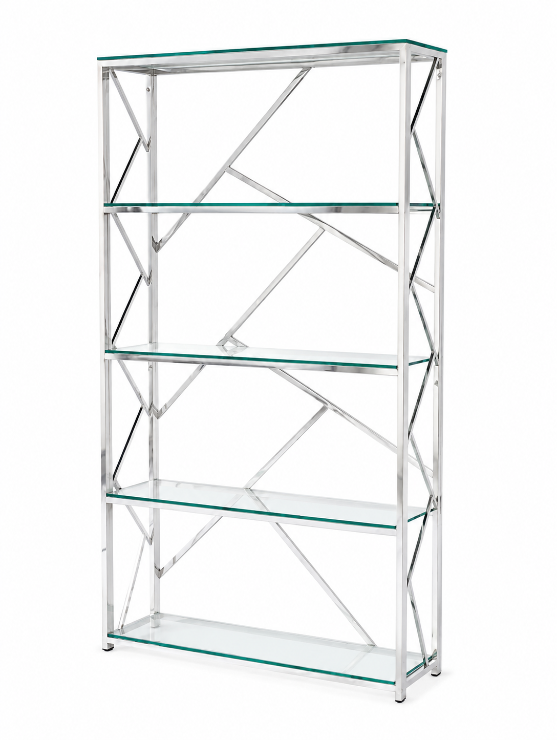 Bibliothèque GEOMAG Chrome 4 étagères en verre transparent #couleur_chrome
