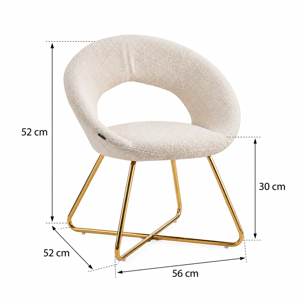 Lot de 4 Chaises BUBBLE Gold velours - Blanc doudou