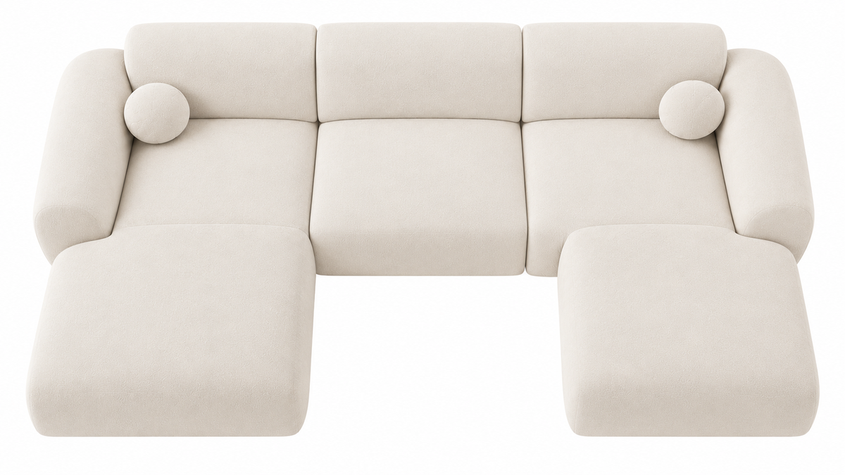 Canapé d’angle arrondi velours écru Cloud Bis - Panoramique #couleur_Ecru