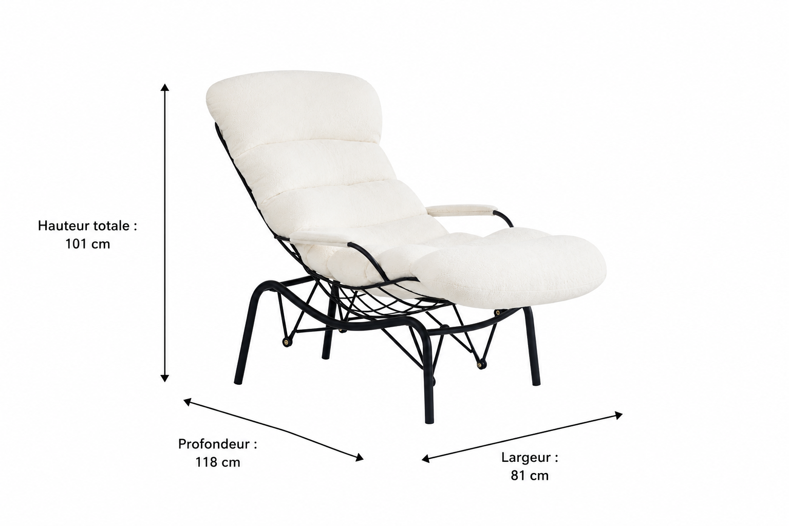 Fauteuil MONICA métal noir doudou blanc 81x118x101 cm #couleur_blanc