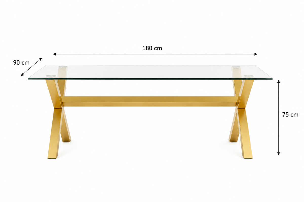 Table à Manger IXE – 180x90 cm – Bois XXL & Plateau Verre Transparent