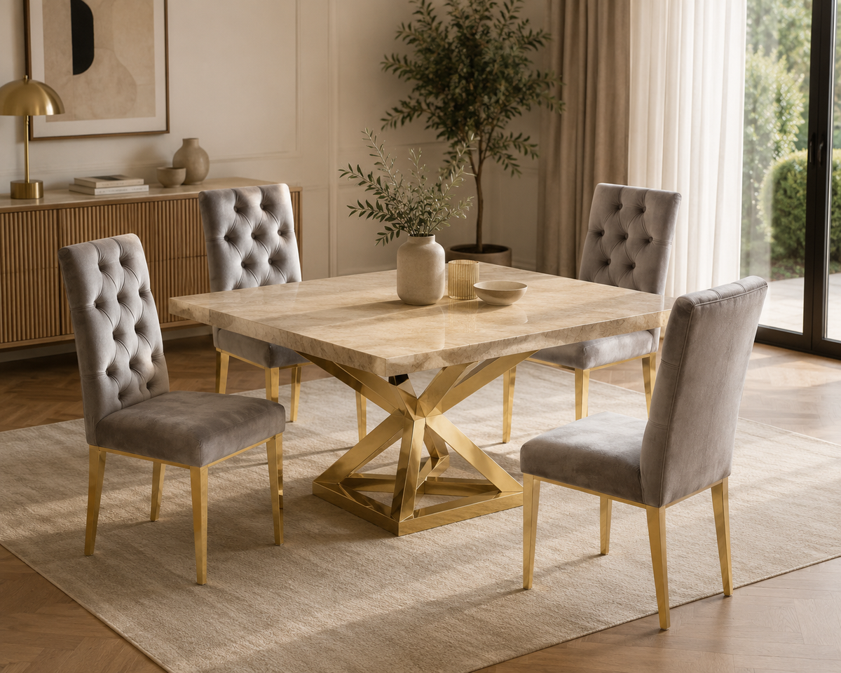 Lot de 2 chaises NEVADA capitonnés gold - Moka