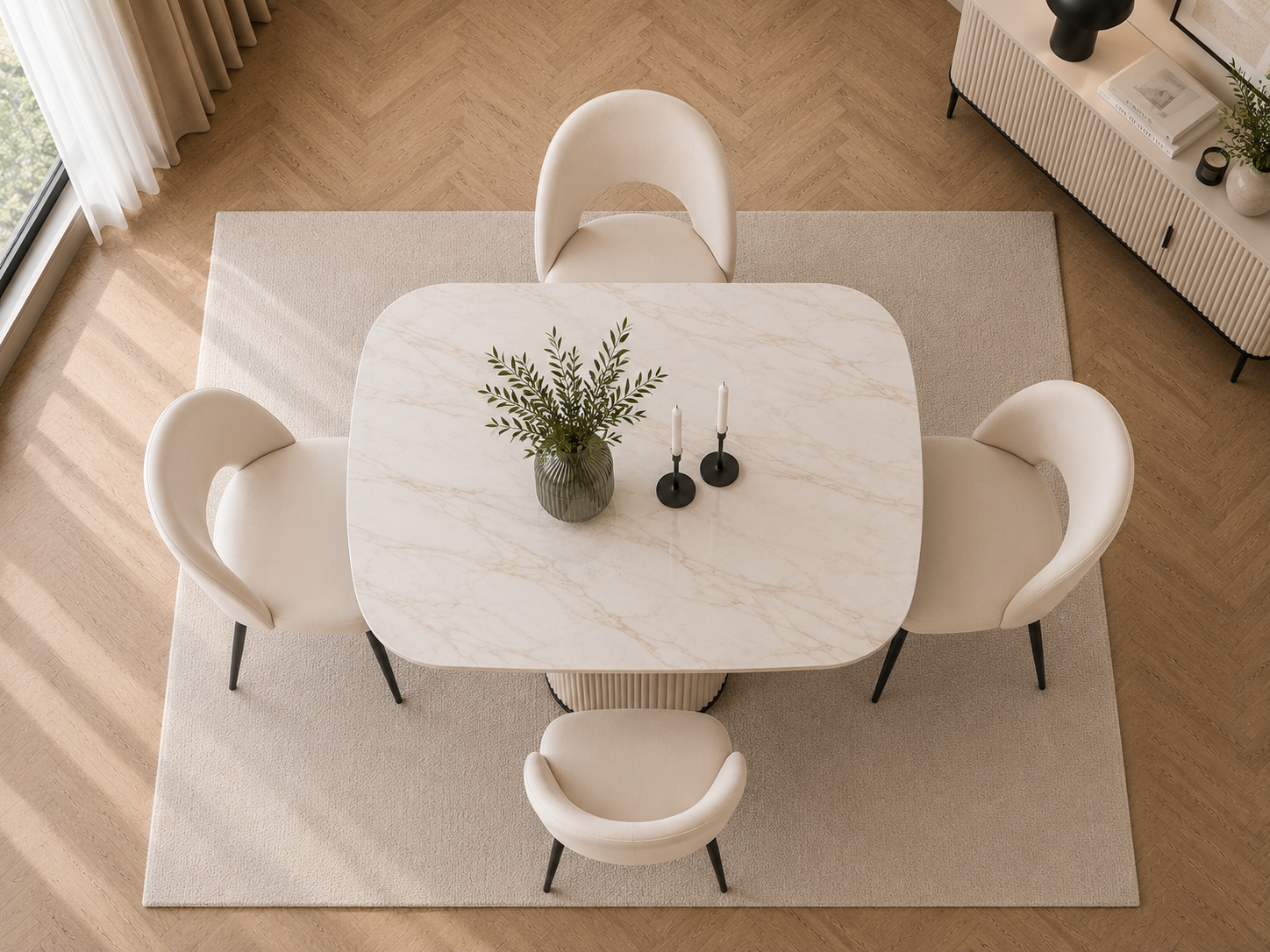 Lot de chaises TEDDY métal noir velours #couleur_beige