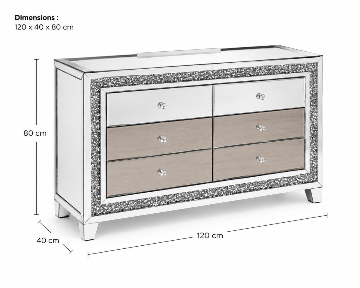 Commode Miroir et LED 6 tiroirs